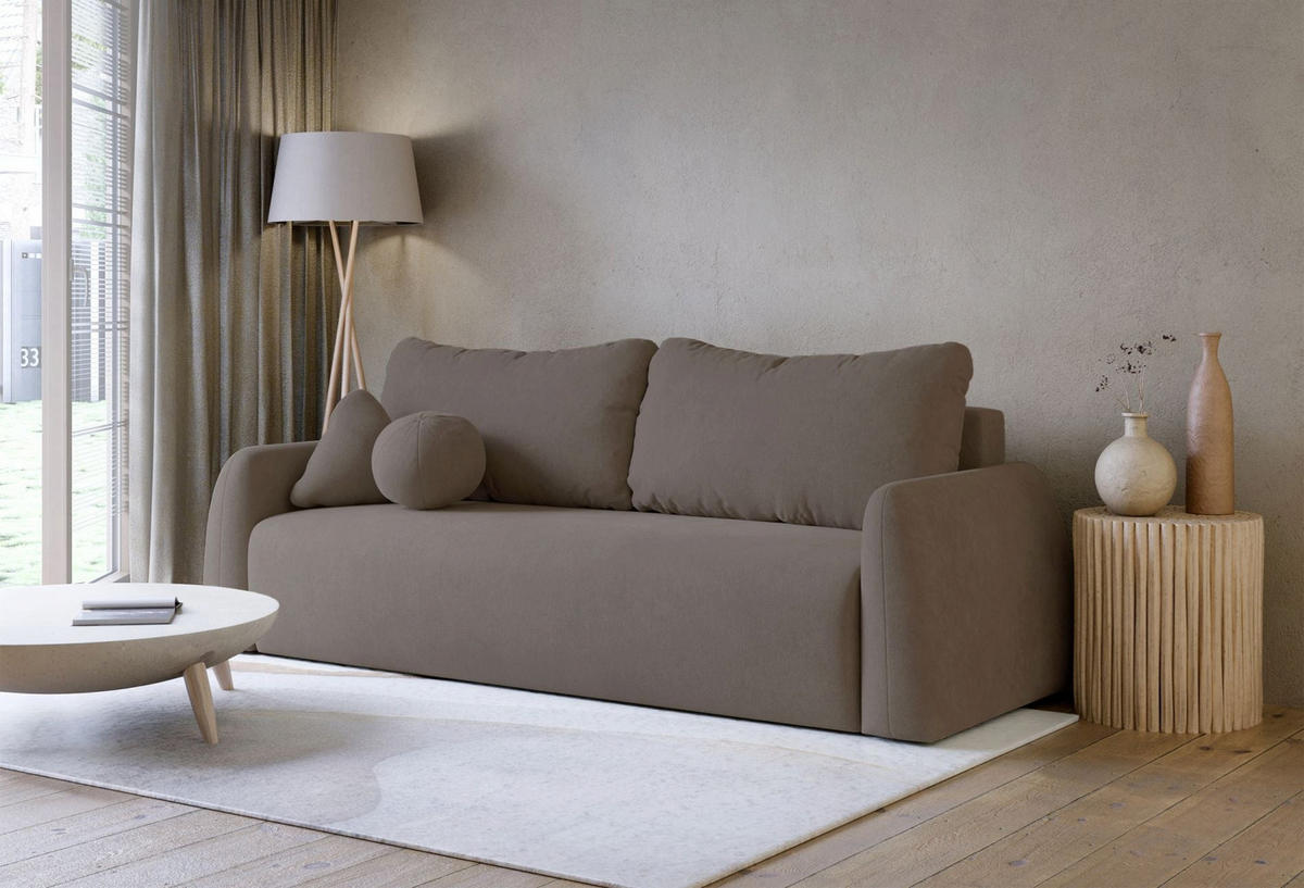 3-SITZER SOFA Nubelle Braun Chenille-Bezug, wasserabweisend - Schwarz/Braun, Kunststoff/Textil (244/85/93cm) - Selsey