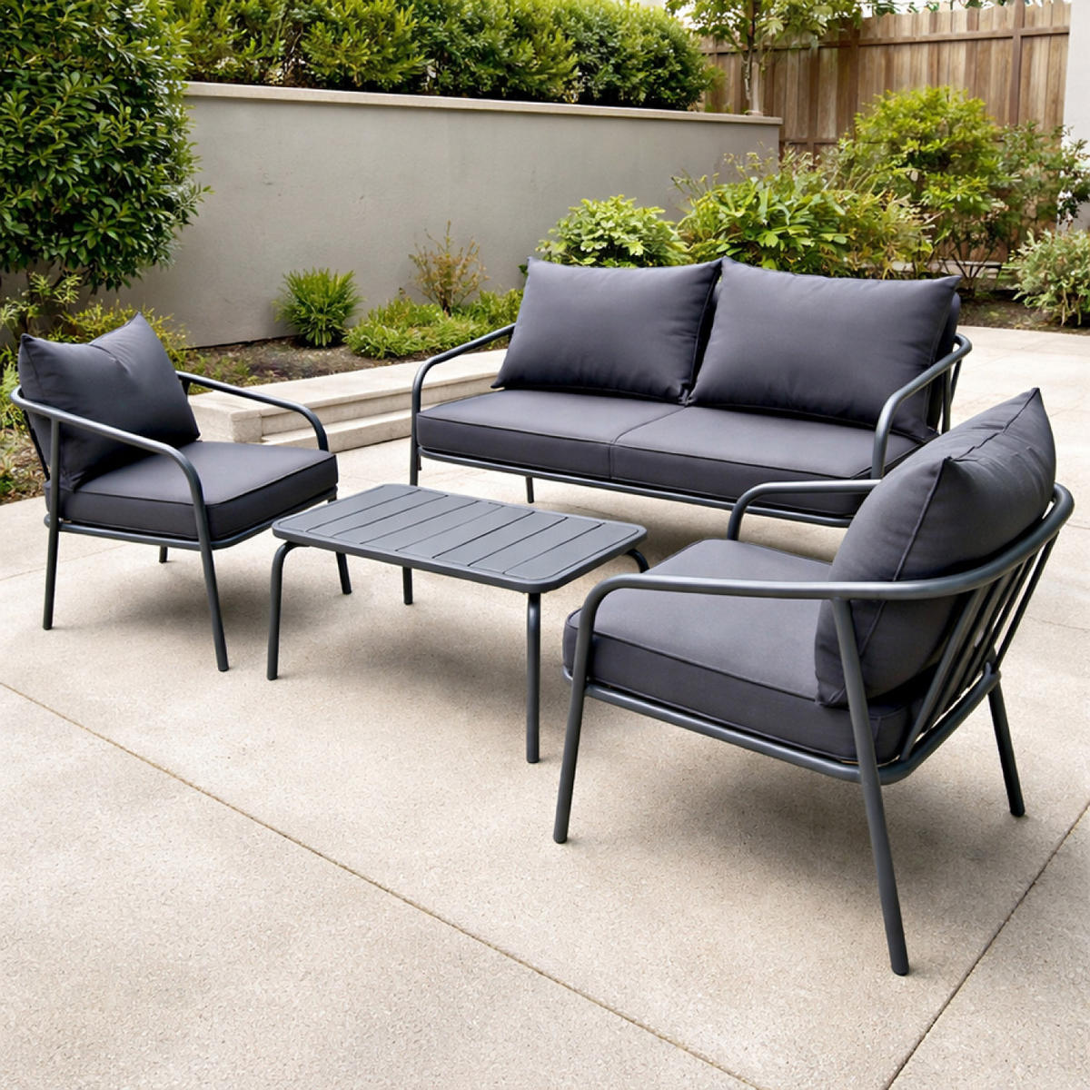 GARTENMÖBEL Bergame Grau 4 Personen - Grau, Metall - Concept Usine