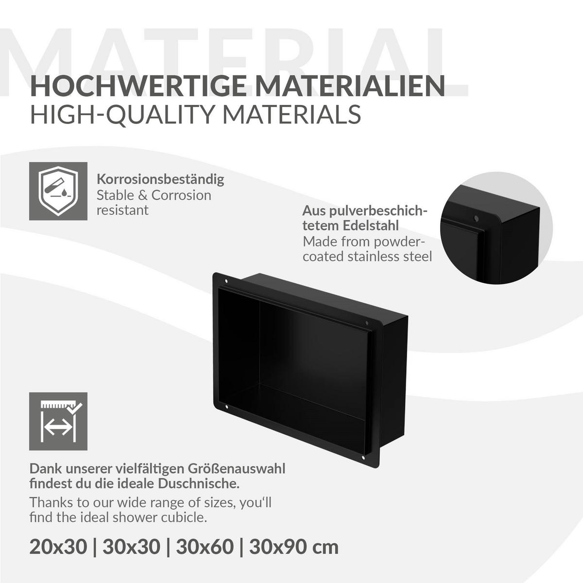 DUSCHNISCHE Schwarz 20/30 cm randlos - Schwarz, Metall (30/20/10cm) - LuxeBath