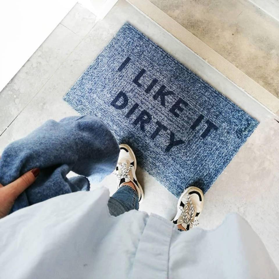 OUTDOOR FUßMATTE "Sana" mit Spruch "I like it dirty" blau 50 x 75 cm - Blau/Grau, Kunststoff/Textil (50/75cm) - MAD ABOUT MATS