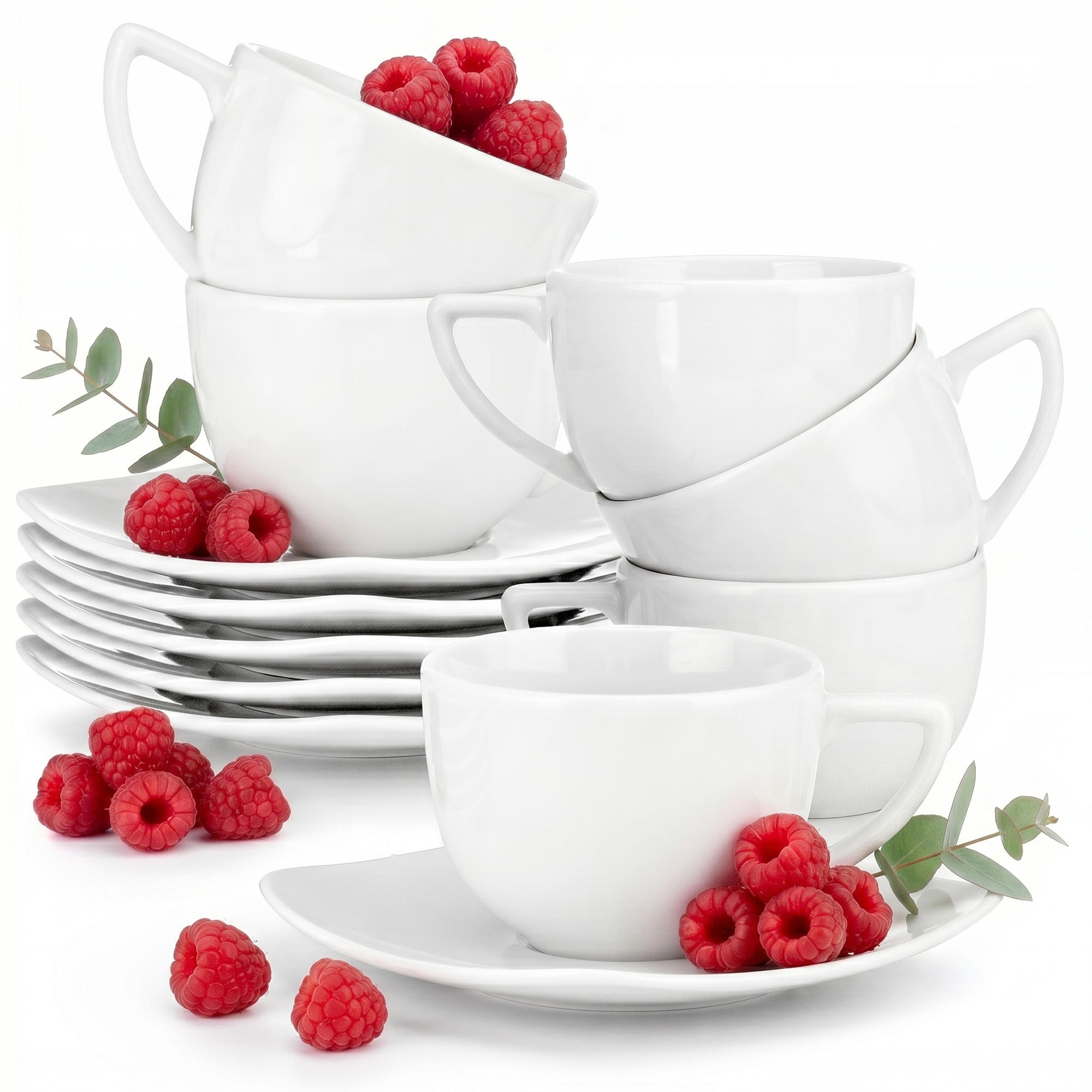 KAFFEETASSENSET CARLINA 12-tlg - Weiß, Keramik (14/2/14cm) - KONSIMO®