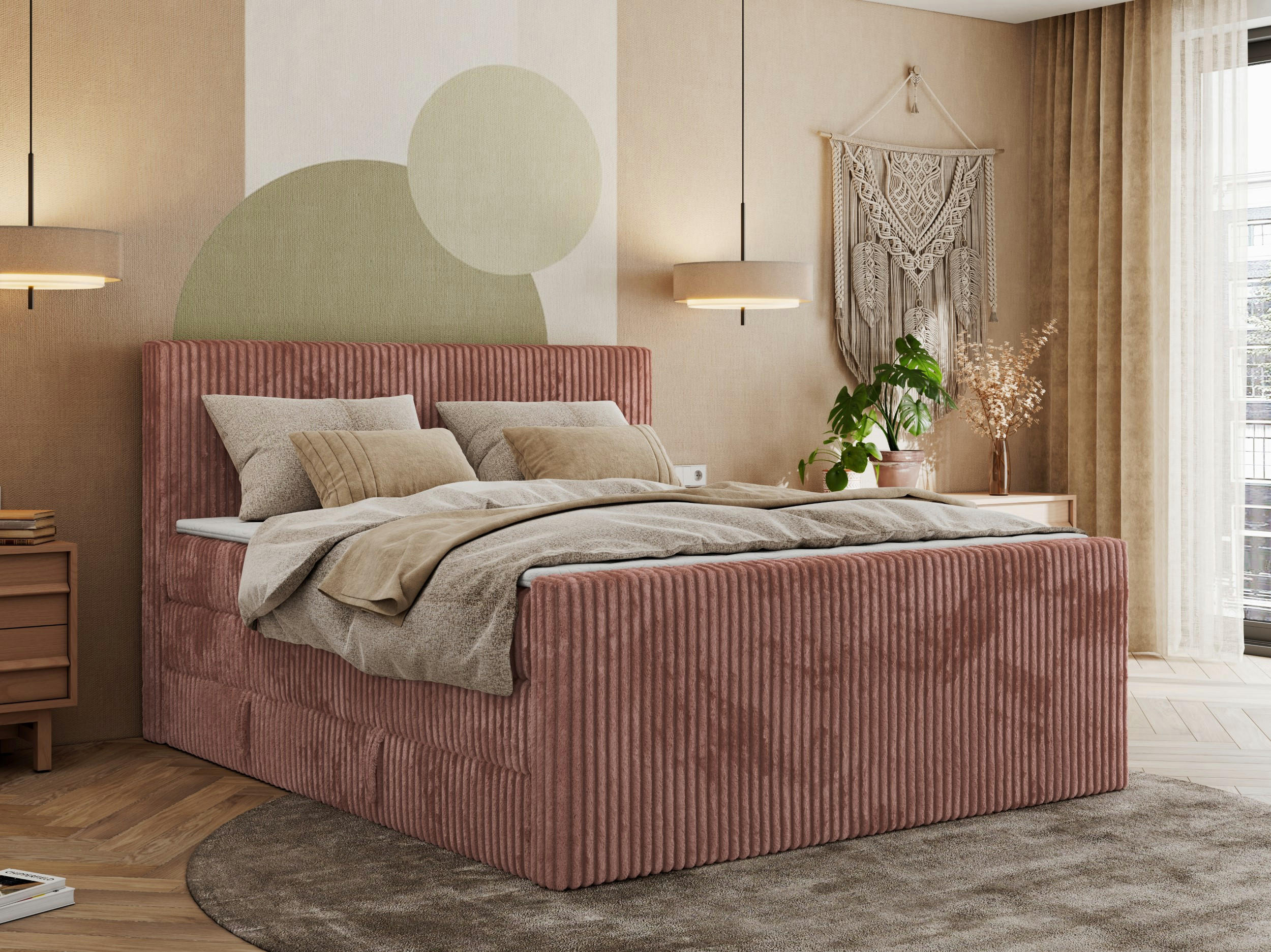 BOXSPRINGBETT TILIANO KING DUO 140/200 - Rosa Cord - H3 - Rosa, Textil (140/200cm) - MKS