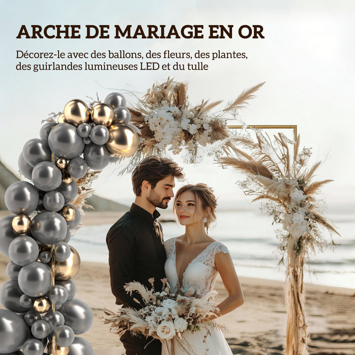 ROSENBOGEN DE-18337 2 m hoch für Hochzeit & Dekoration Gold - Goldfarben, Metall (200/200/40cm) - ComfortXL