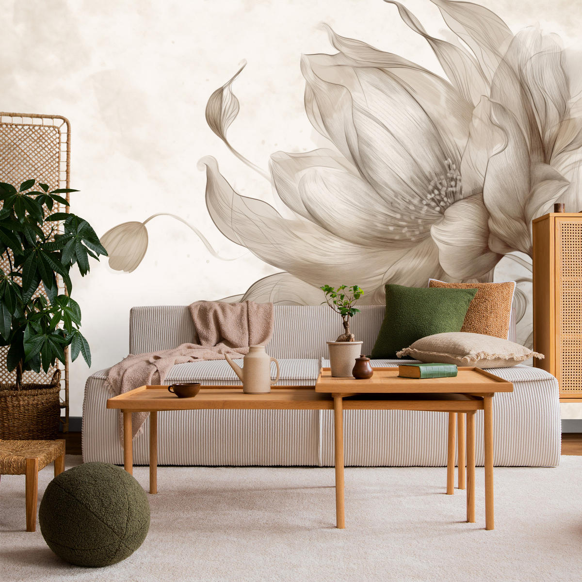 FOTOTAPETE für Wohnzimmer Abstrakte Blume 300x210 - Beige/Braun, Papier (300/210cm) - Muralo