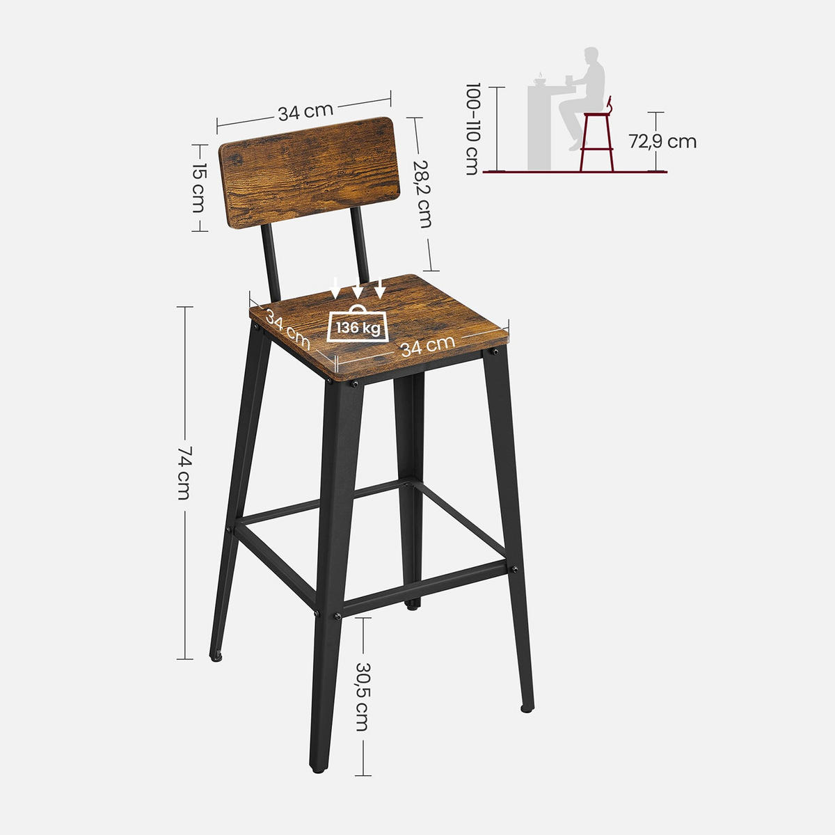 BARHOCKER BEIJING 2ER-SET - Braun, Metall (45.4/102.2/45.4cm) - Hansiro
