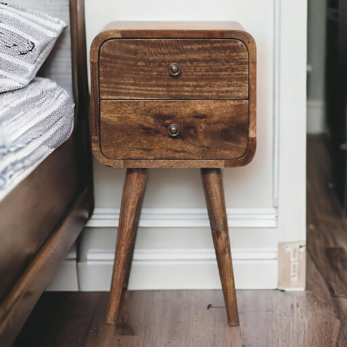 NACHTTISCH aus Massivholz - Messingfarben/Braun, Holz/Metall (30/55/30cm) - Artisan Furniture