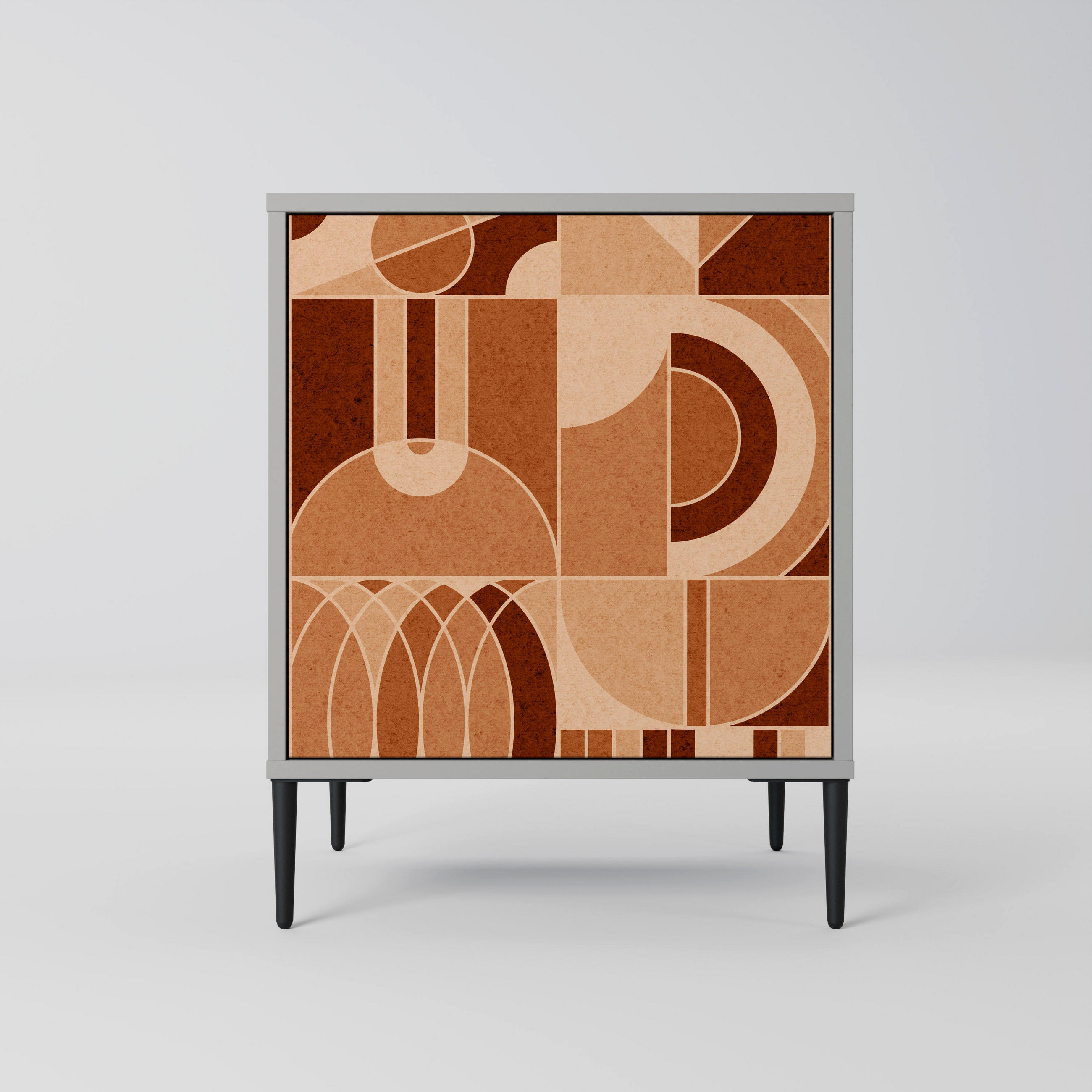 SIDEBOARD PRISM MOSAIC, Grau, 57,5x42x72,5 cm, Schwarze Metallfüße - Multicolor/Schwarz, Holzwerkstoff/Metall (57.5/72.5/42cm) - SpaceRebels