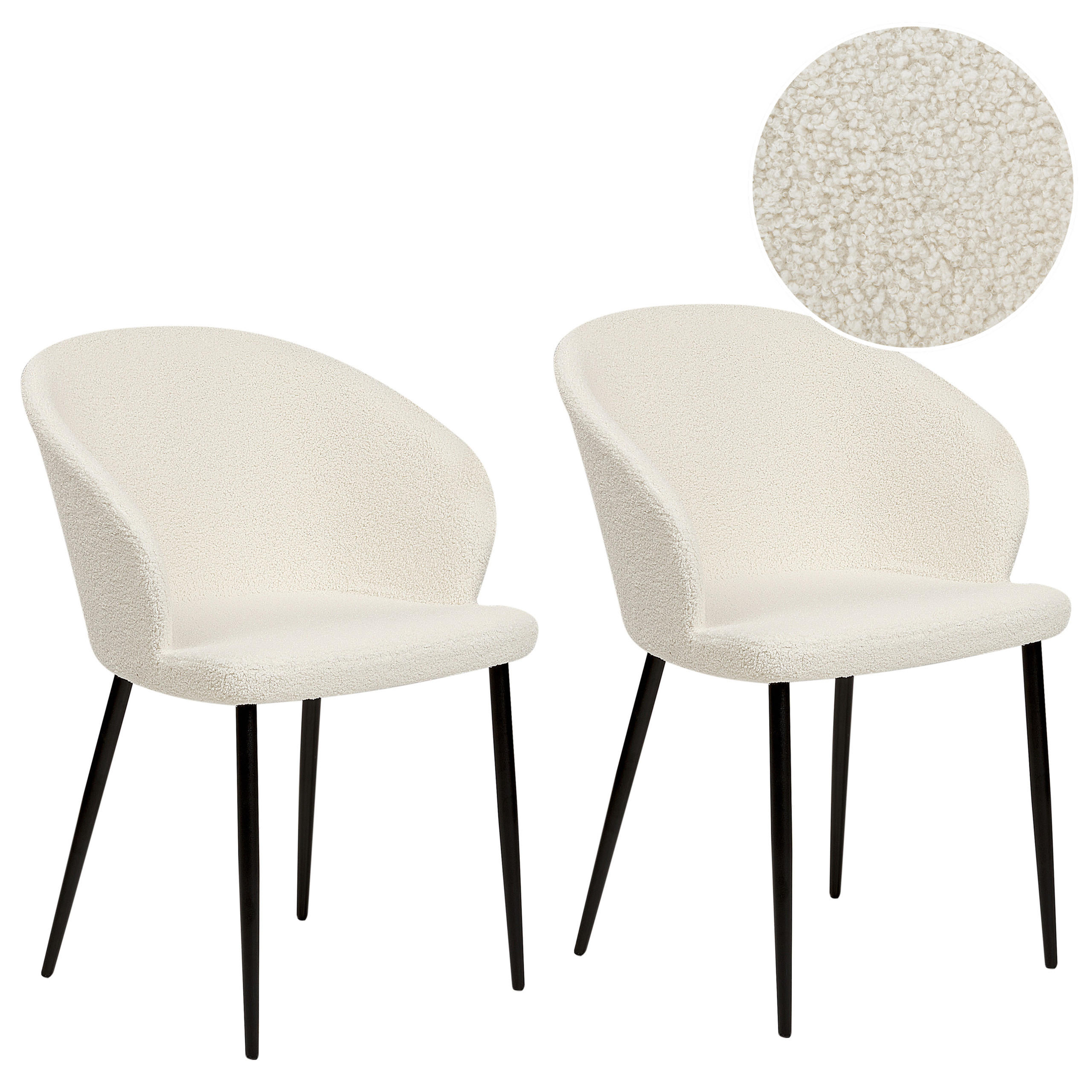 JÍDELNÍ ŽIDLE sada 2 ks Bouclé krémově bílá/černá Mason - bílá/černá, textil (57/82/56cm) - Beliani