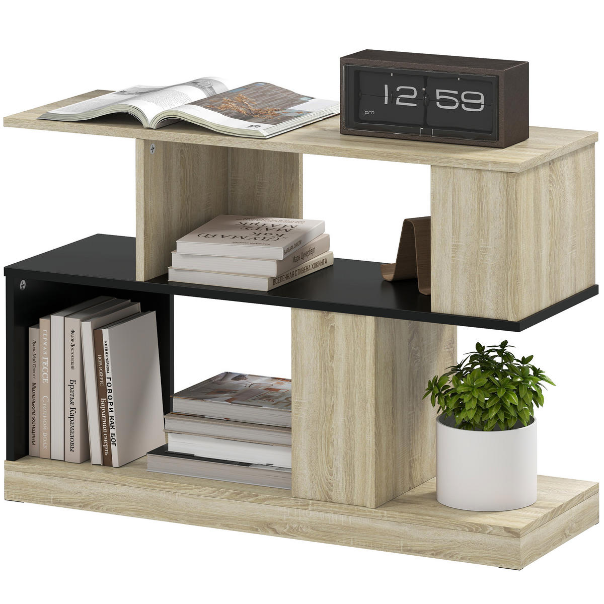 BEISTELLTISCH DE-15786 S-Form mit 3 Ebenen Naturholz - Naturfarben, Holzwerkstoff (90/30/61cm) - ComfortXL
