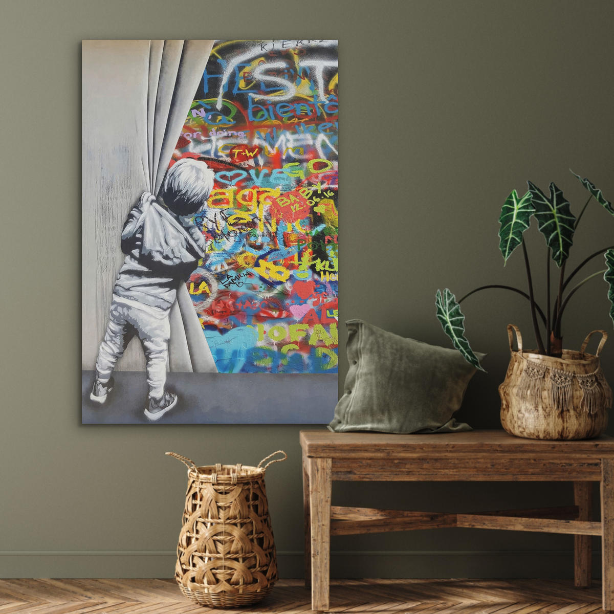 AKUSTIKBILD Graffiti - Junge - Ilussie - Straßenkunst Wanddeko 70x100 cm - Hellgrau, Textil (70/100/0.9cm) - MuchoWow