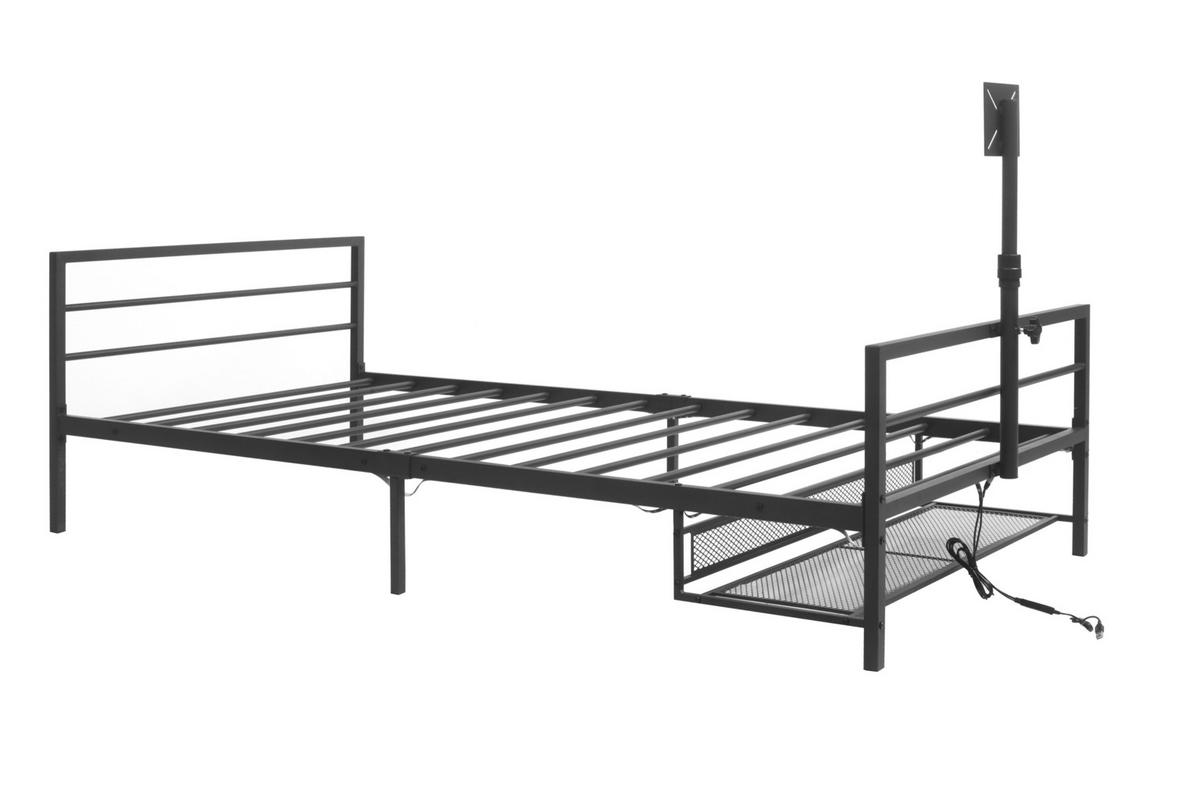 METALLBETT 90/200 cm Schwarz mit LED-Beleuchtung und Unterbett-Aufbewahrungskörben - Schwarz, Metall (90/200cm) - Oxeza