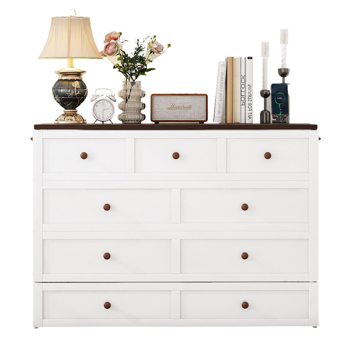 SCHRANKBETT 140/200 cm weiß mit Schubladen und Regal, umbaubar - Weiß, Holz (140/200cm) - OKWISH