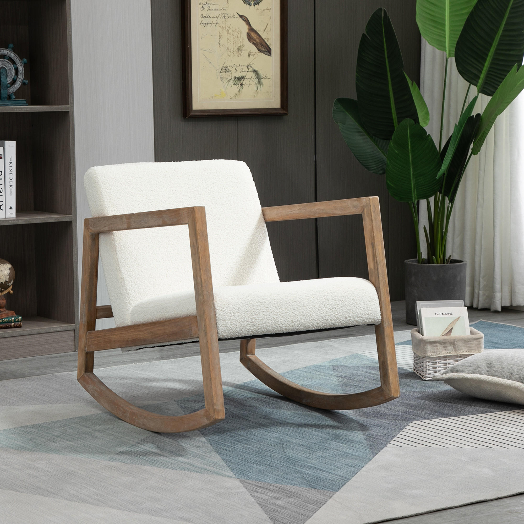SCHAUKELSTUHL, Kautschukholz, Cremeweiß - Creme, Kunststoff (81/71/60cm) - HOMCOM
