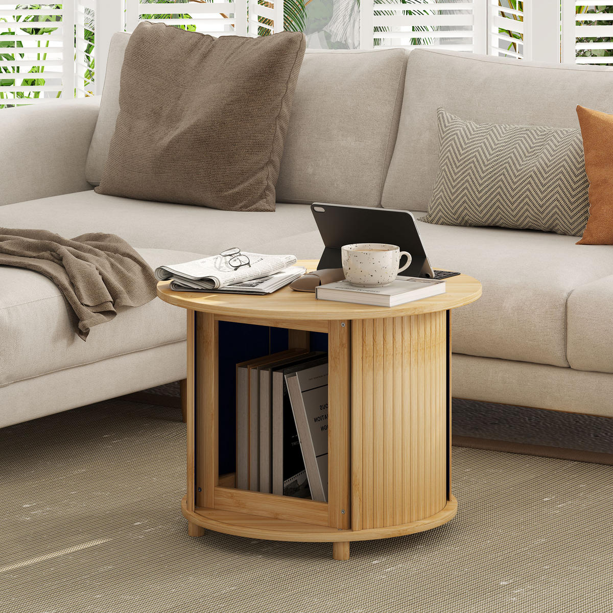 BEISTELLTISCH DE-08742 mit Schiebetür, aus Bambus Natur - Naturfarben, Naturmaterialien (60/60/45cm) - ComfortXL