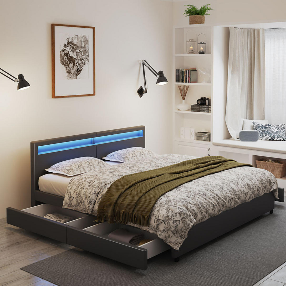 LED BETT NUBE - Schwarz, ohne Matratze - Schwarz, Kunststoff - Home Deluxe