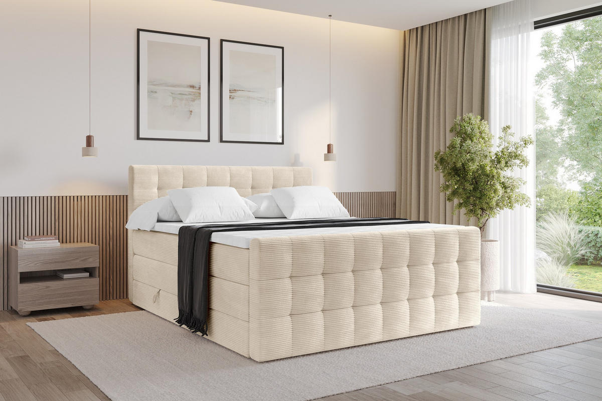BOXSPRINGOVÁ POSTEL s matrací H3/H4 - IGAN-Z KING - 120x200 cm Béžová - kašmírová, kompozitní dřevo (123/200cm) - ALTDECOR