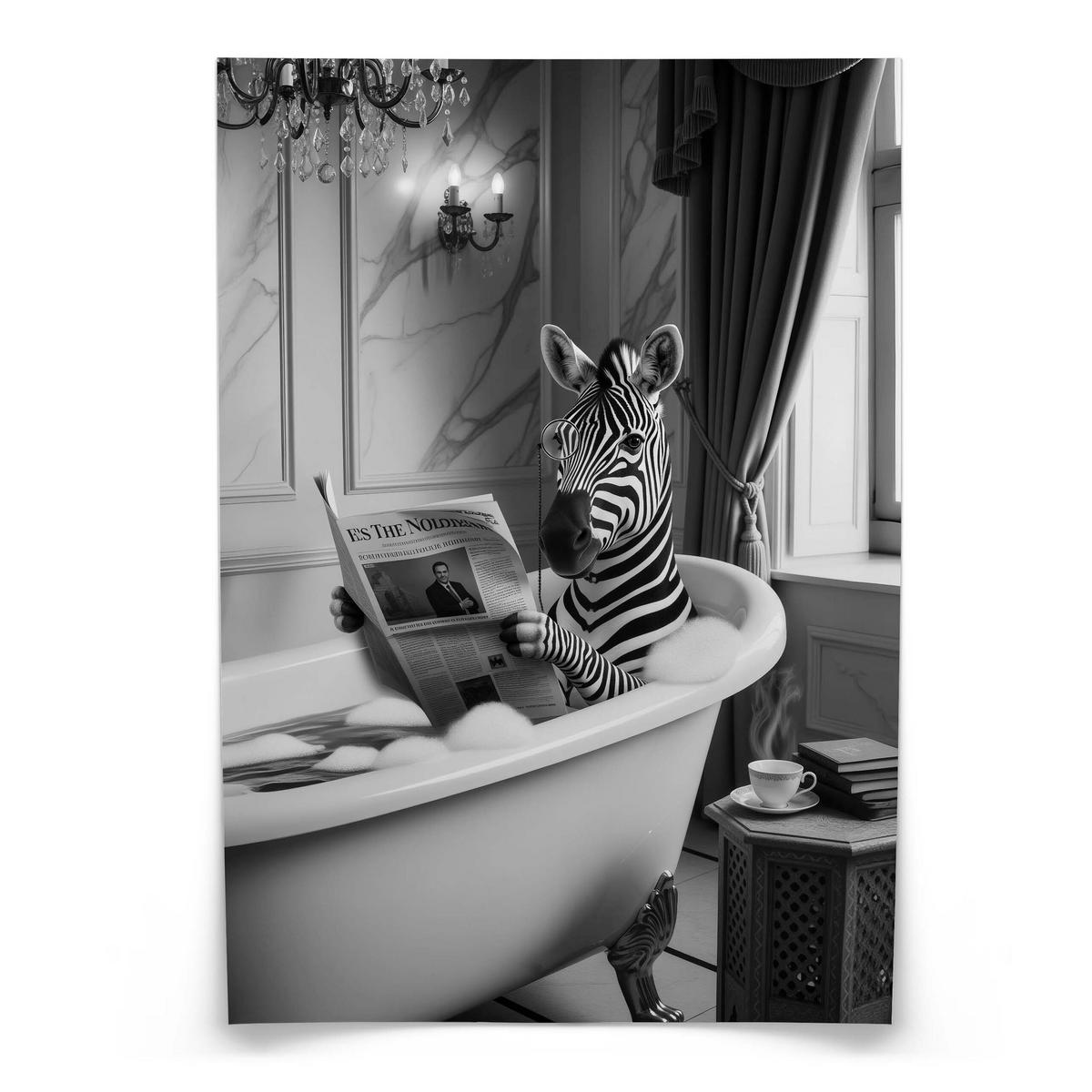 POSTER für Badezimmer WC ZEBRA in Badewanne Zeitung Abstraktion 20x30cm - Schwarz/Weiß, Papier (20/30/1cm) - Muralo