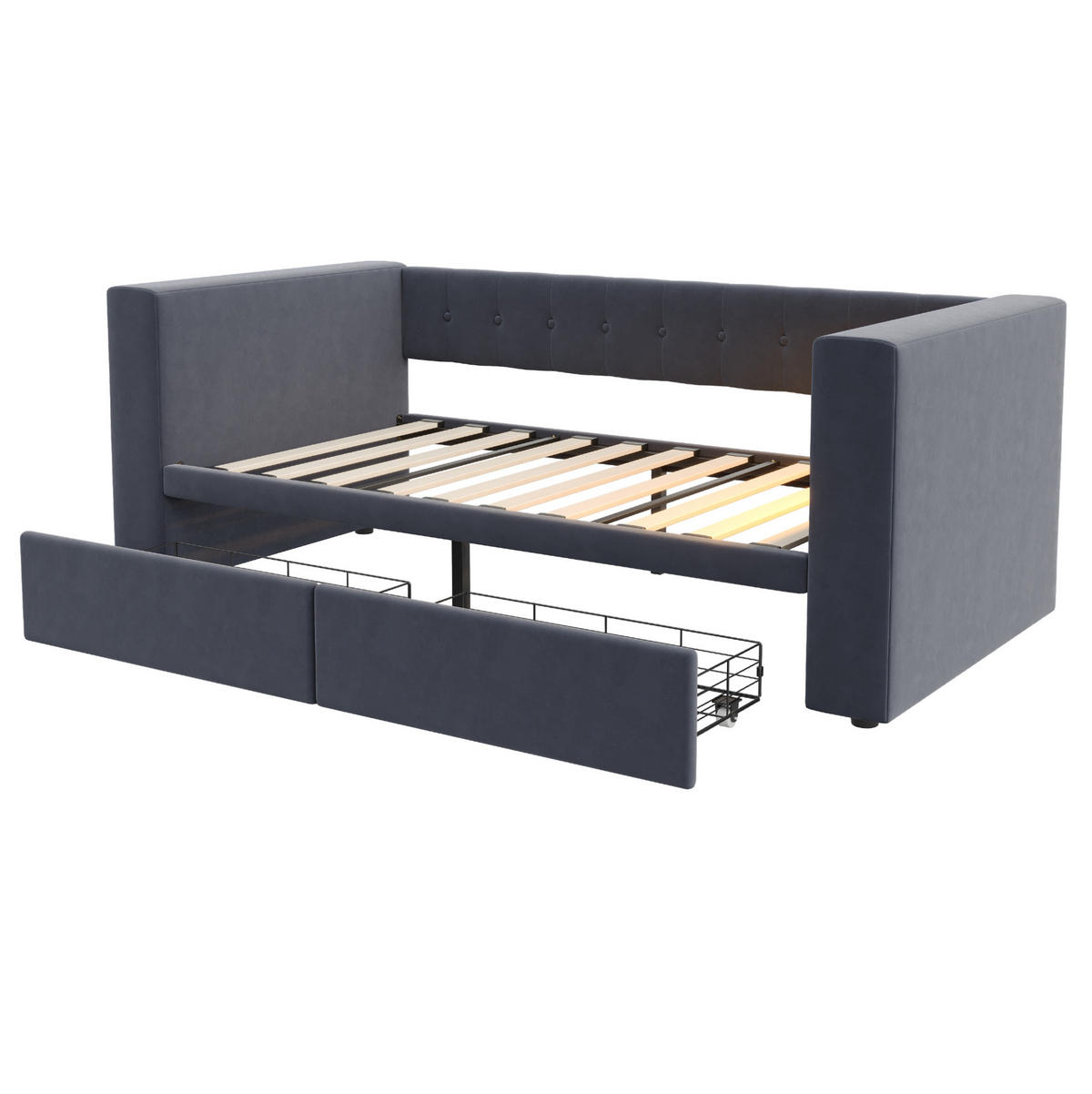 POLSTERBETT 90/190 cm mit LED-Beleuchtung, Steckdose, Stauraum und 2 Schubladen, Dunkelgrau - Dunkelgrau, Textil (90/190cm) - Redom