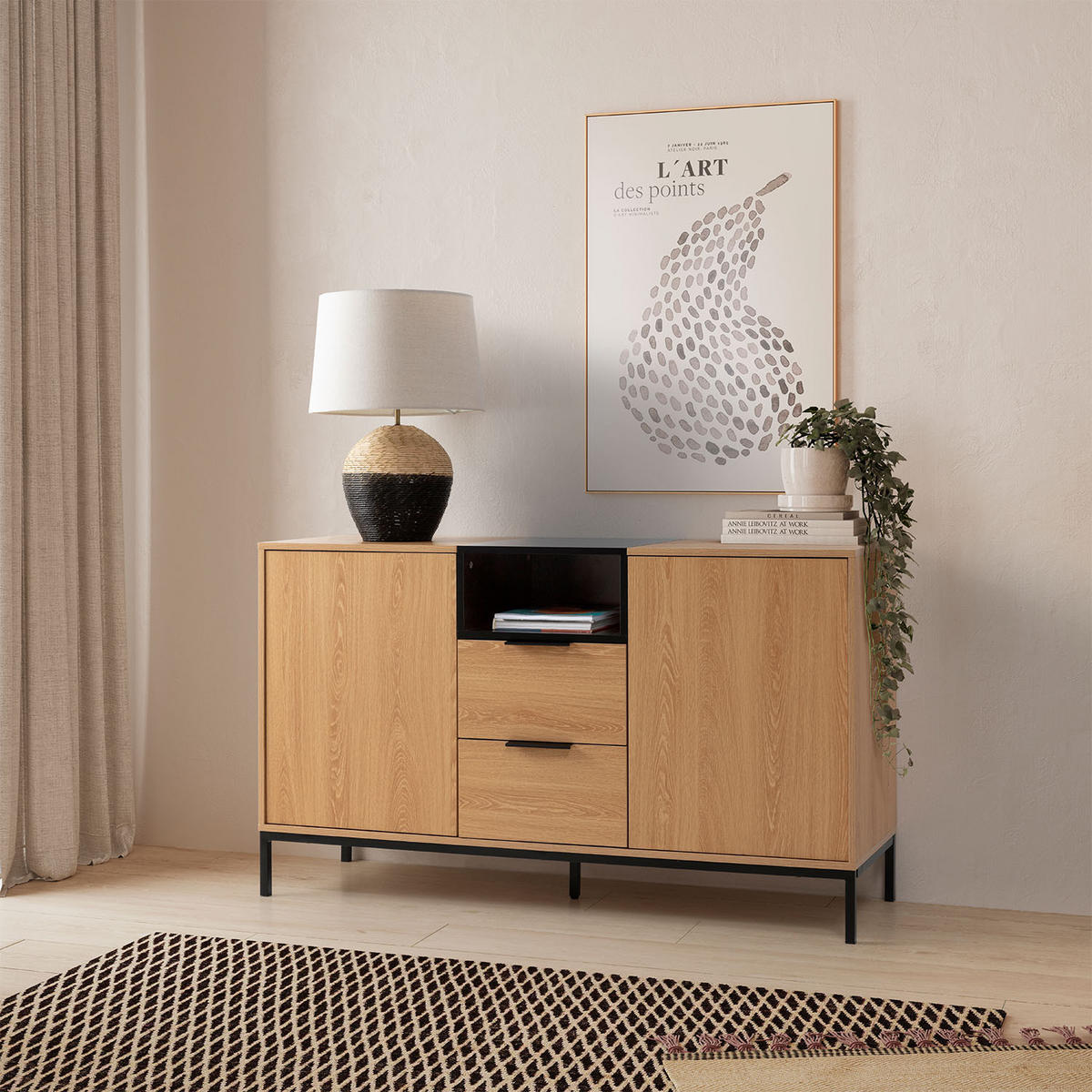 SIDEBOARD Nieve 2 türen 2 schubladen Eichenfarbe - Honigeiche, Holzwerkstoff (140/80/40cm)