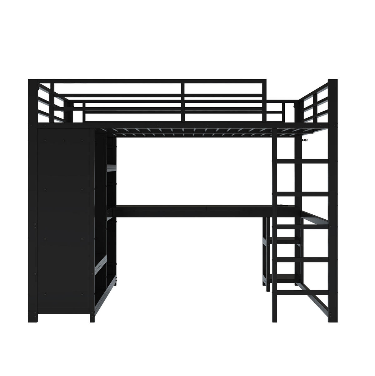 HOCHBETT 160/200 cm Schwarz aus Metall mit Schreibtisch und Stauraum - Schwarz, Metall (160/200cm) - OKMYHOME
