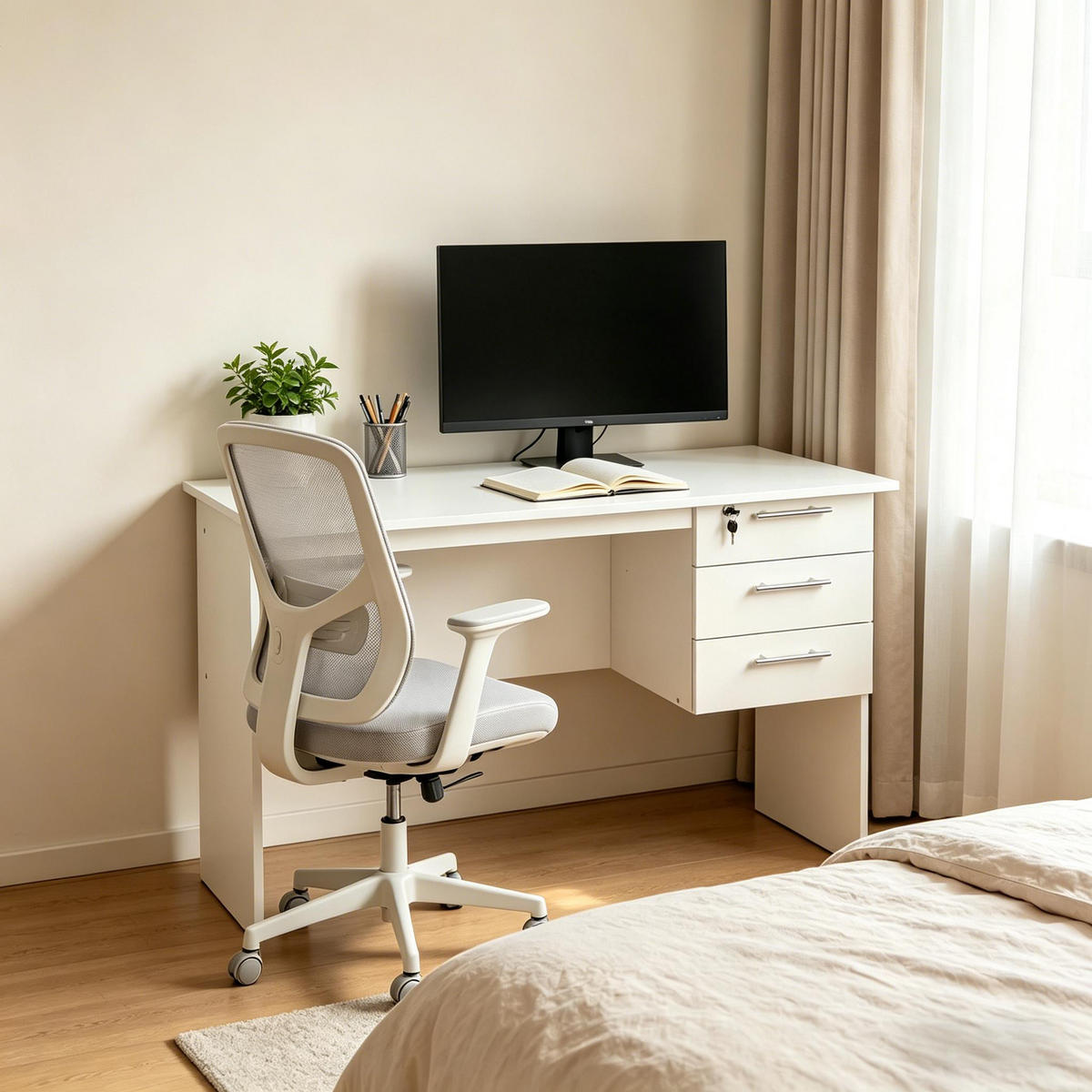 COMPUTERTISCH Weiß 120/60/75 cm mit 3 Schubladen - Weiß, Holz (60/120/75cm) - PANGIVO