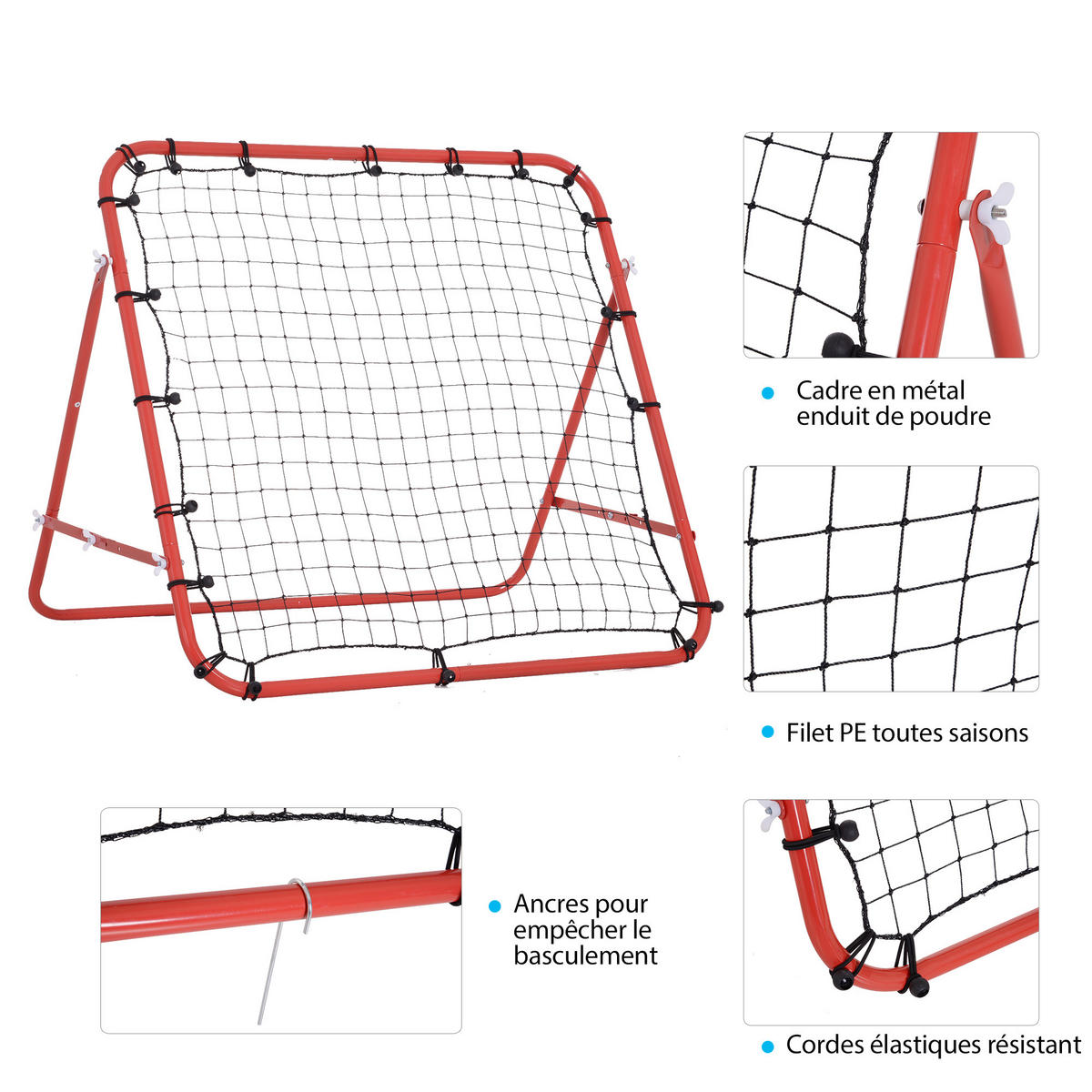 REBOUNDER DE-18596 verstellbarer Winkel mit 20 elastischen Seilen - Rot, Kunststoff (80/96cm) - ComfortXL