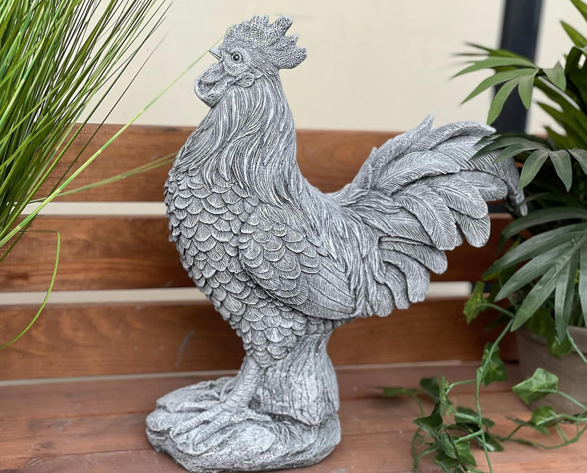 STEINFIGUR Hahn Il Gallo frostfest Steinguss - Grau, Stein (29/34/14cm) - stoneandstyle
