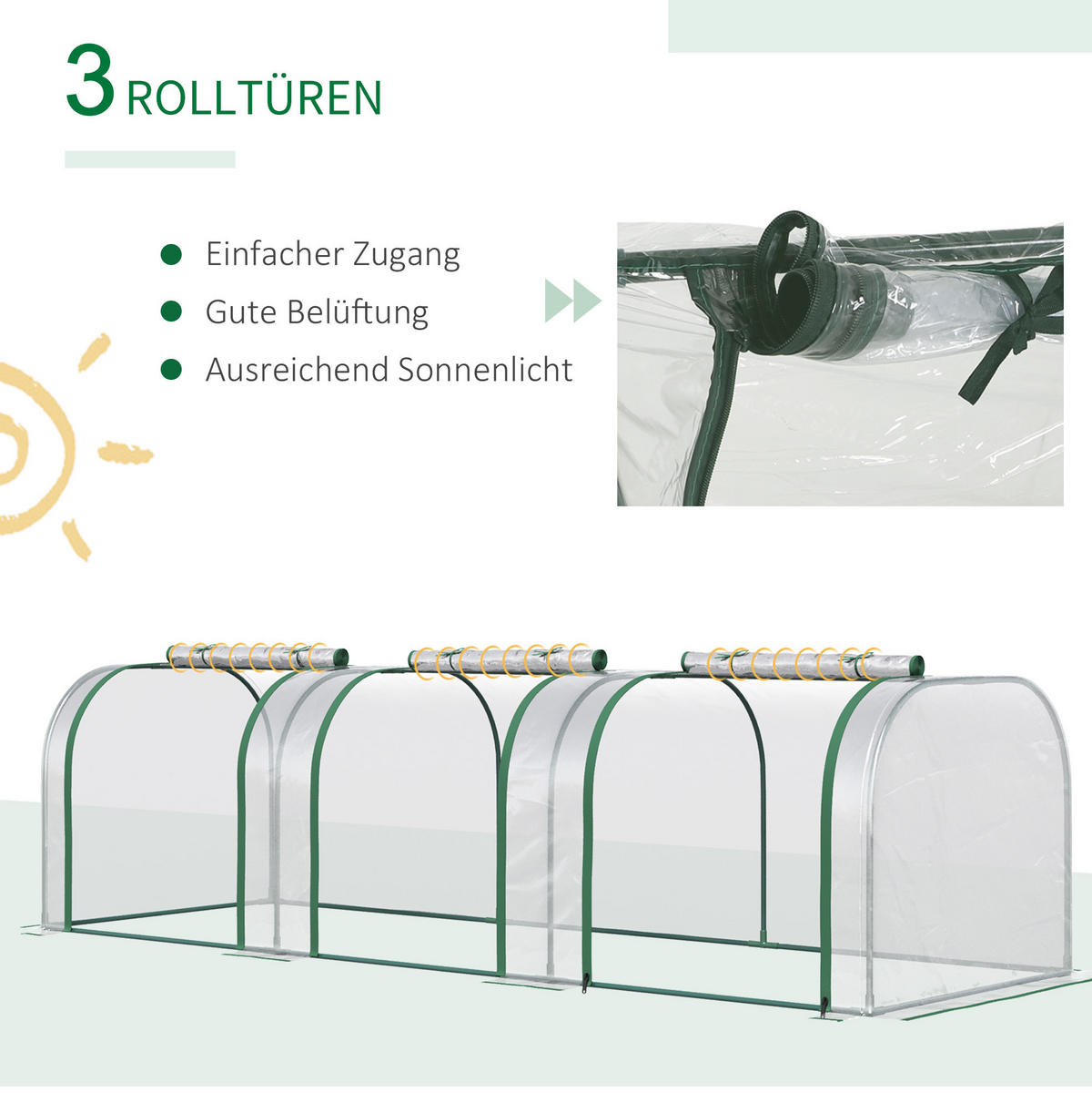 GEWÄCHSHAUS 295/100/80 cm Transparent aus Stahl mit 3 Reißverschlussfenstern - Transparent, Metall (100/80/295cm) - OKMYHOME
