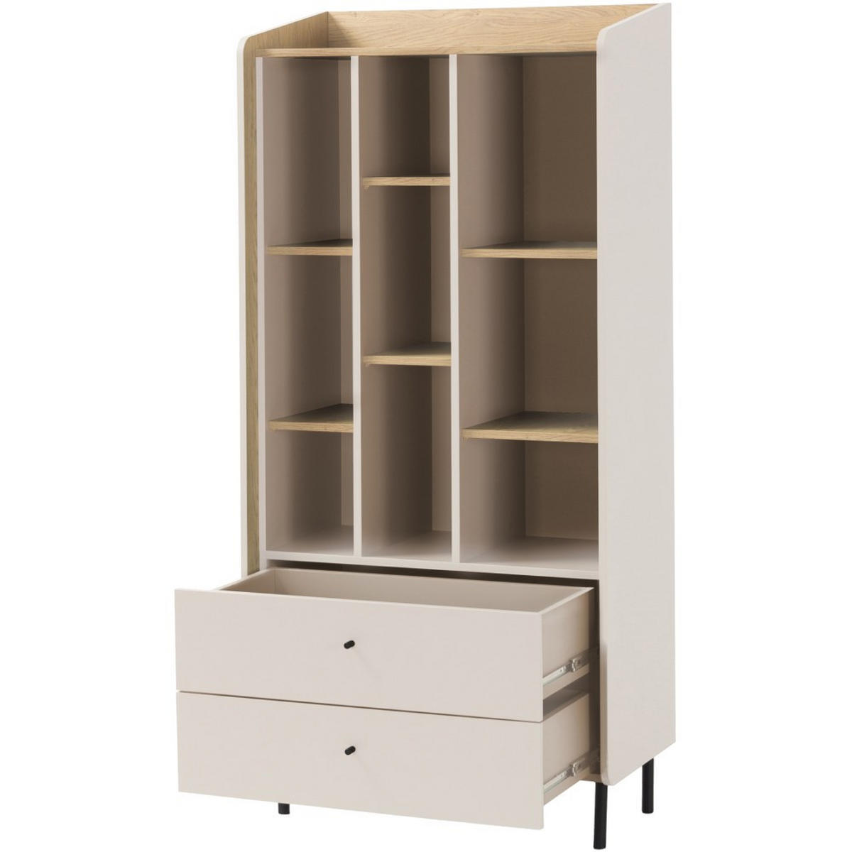 BÜCHERREGAL Alex mit 2 Schubladen, Beige Sand - Beige/Schwarz, Holzwerkstoff (80/170/42cm) - Beautysofa