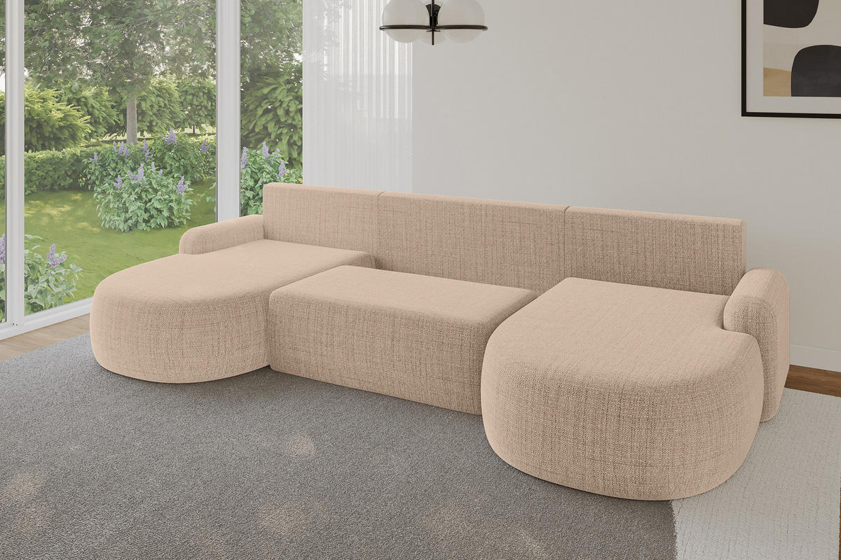 WOHNLANDSCHAFT mit Schlaffunktion und Bettkasten LIRA-U - 335x172x89 Dunkelbeige - Cappuccino, Holzwerkstoff/Textil (335/89/172cm) - ALTDECOR