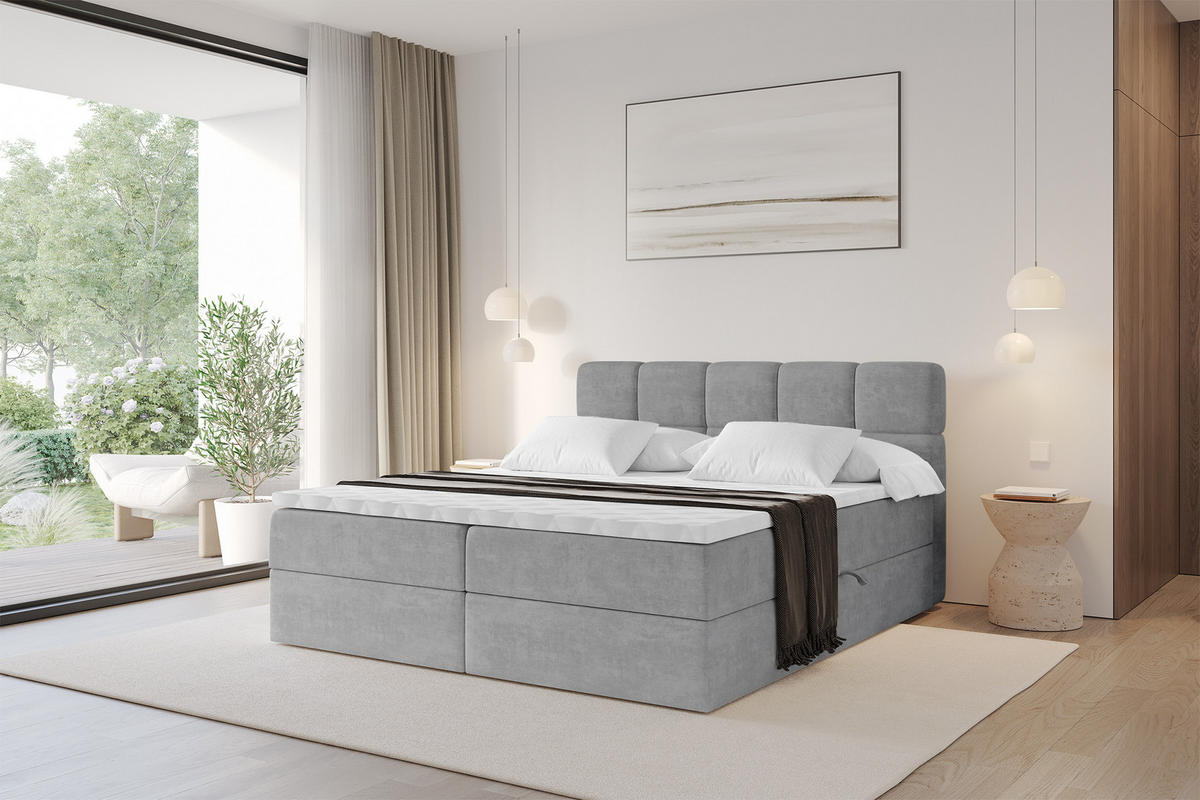 BOXBETT mit Matratze H4 - FAMA - 120x200 cm Grau Monolith - Graphitfarben, Holzwerkstoff (120/200cm) - ALTDECOR