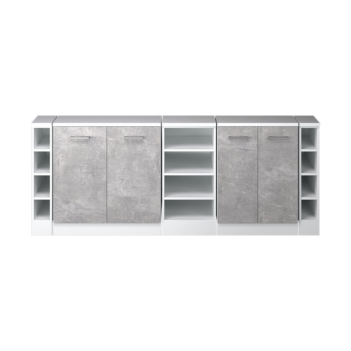 KUCHYNSKÁ SKRIŇA PRE ŠIKMÉ STRECHY R-Line betón 210 cm Súprava 5 korpusov skrine hĺbka 60 cm - sivá/biela, kompozitné drevo (210/83.8/60cm) - Vicco