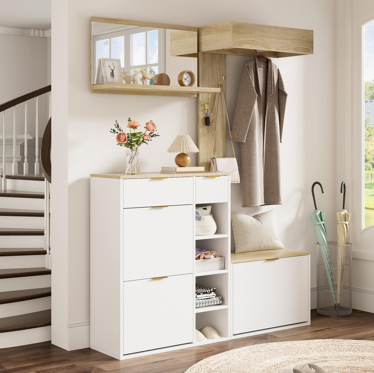 SCHUHSCHRANK aus Spanplatte 130x30x174cm in Weiß mit Schuhschrank - Weiß, Holzwerkstoff (130/174/30cm) - Modfu