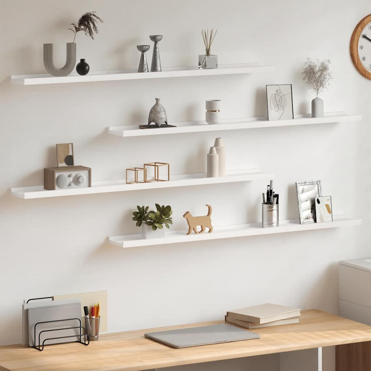 WANDREGALSET 4-teilig 100/9/3 cm aus MDF Weiß Max. Belastbarkeit 5 KG - Weiß, Holzwerkstoff (9/3/9cm) - vidaXL