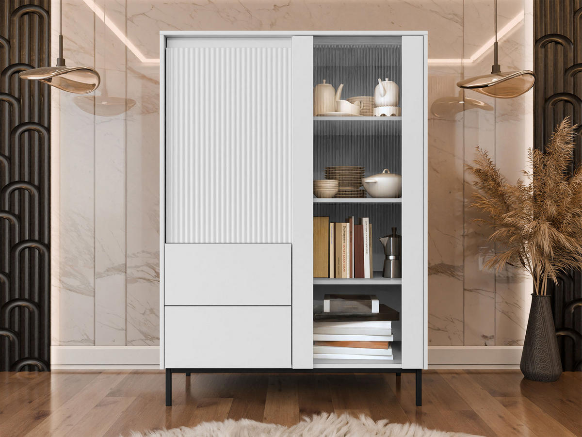 VITRINE Ozmi 2D2SZ - Schwarz/Weiß, Holzwerkstoff/Metall (104/146/50cm) - MIRJAN24