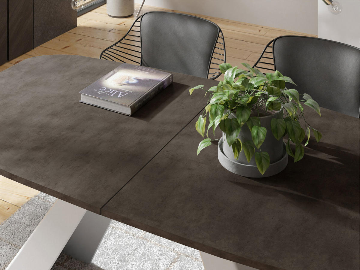 ESSTISCH Monte Weiß rechteckig ausziehbar, Dunkelgrauer Chicago Beton 180-220/90/76 cm - Dunkelgrau/Weiß, Holzwerkstoff/Metall (90/218/76cm) - WFL GROUP
