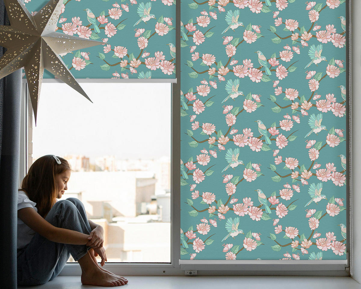 VNÚTORNÁ roleta - okenná roleta - roleta - 140x140 cm - Vtáky medzi konármi - pink, plast (140/140/0.5cm) - TULUP