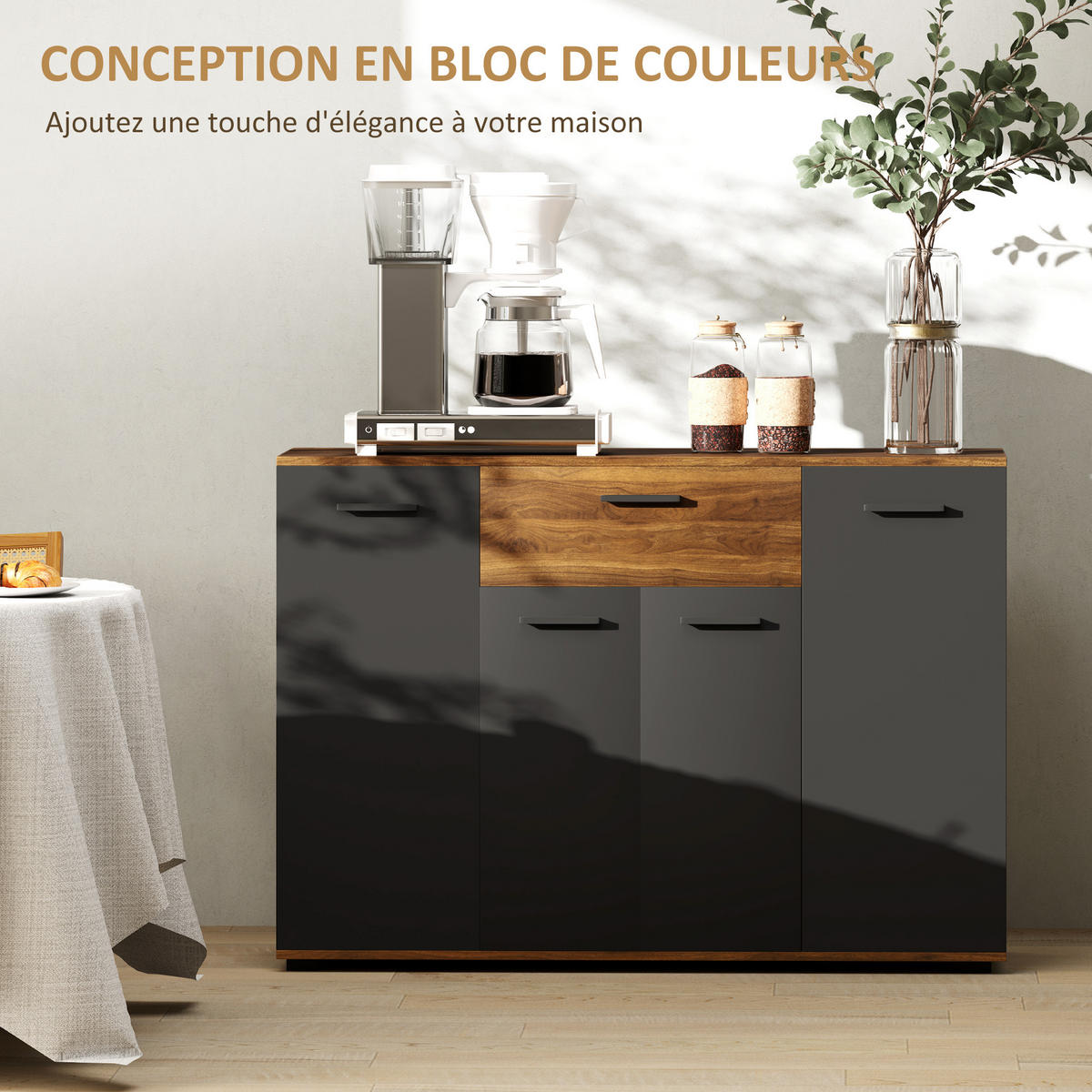 SIDEBOARD DE-11120 4 Türen Braun/Schwarz - Braun, Holzwerkstoff (120/85/35cm) - ComfortXL