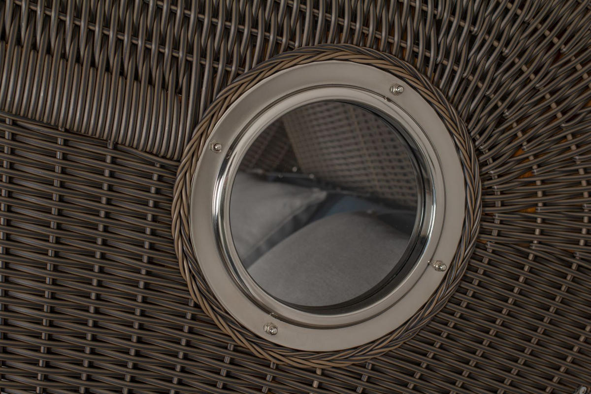 STRANDKORB Komplettset: Borkum XL Teak Bullauge - PE grau - Modell 593 - Grau, Holz/Kunststoff (142/170/95cm) - bene living