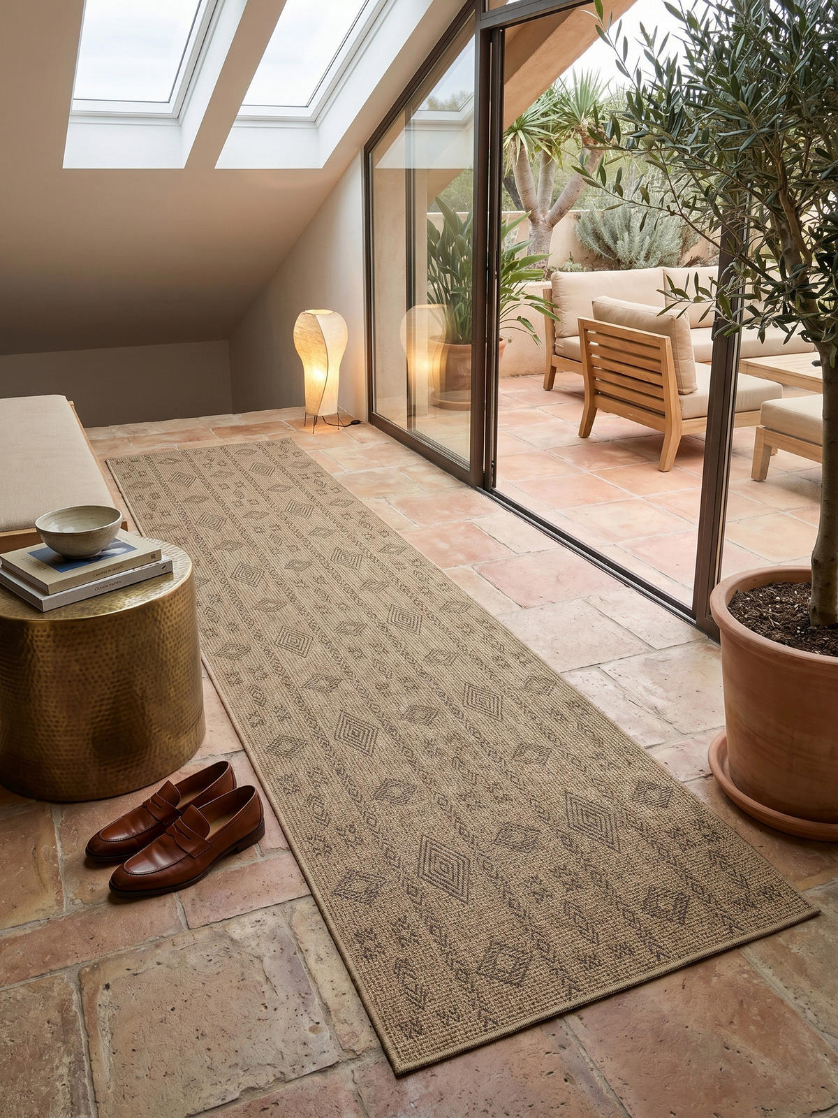 TEPPICH Outdoor Vintage Wetterfest Waschbar Balkon Terrasse OEKO-TEX Schwarz 80x150 cm – KASBERG - Beige, Textil (150/80cm) - KADIMA DESIGN