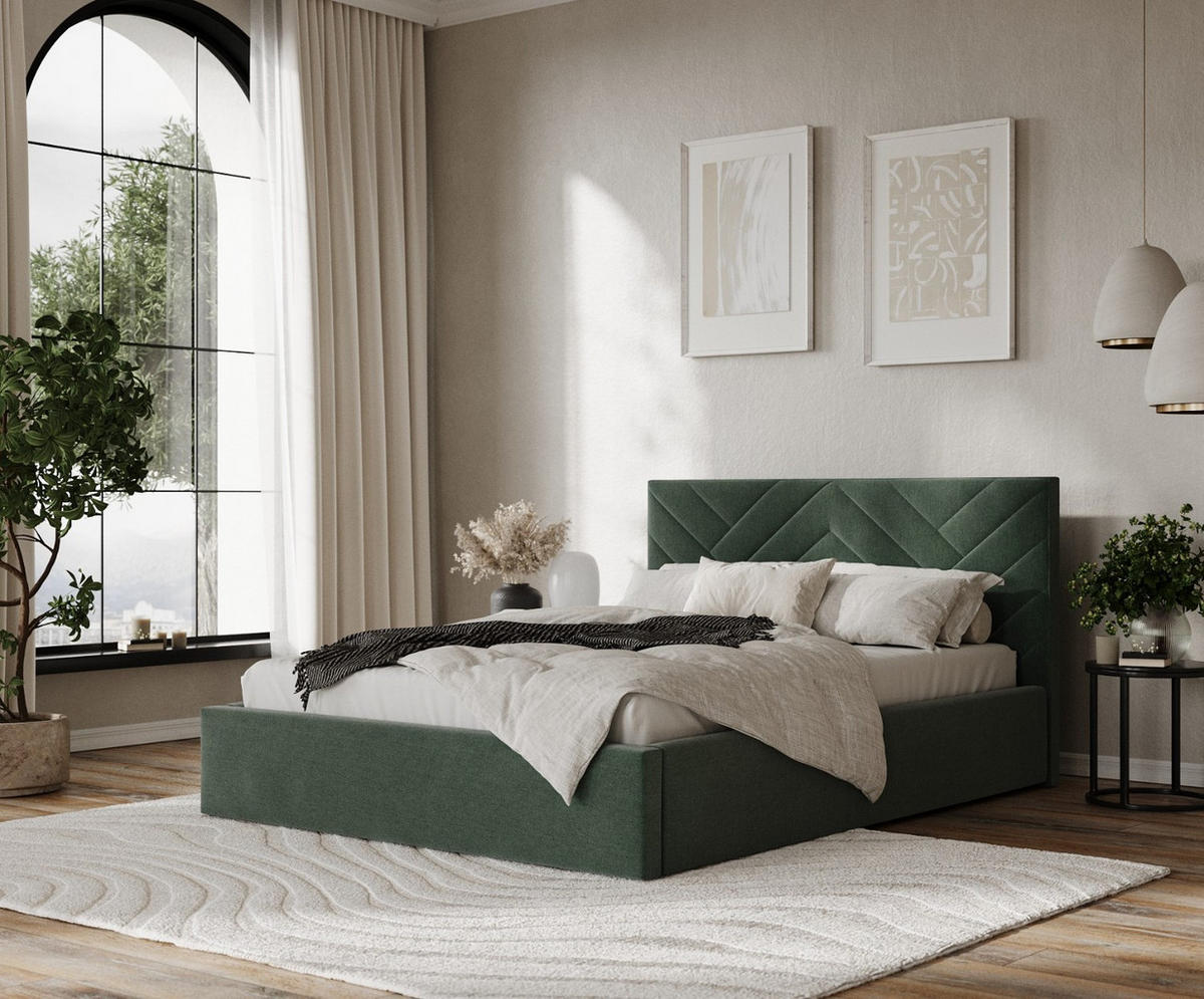 POLSTERBETT Arco 160/200 cm Grün im Asti Stoff - Schwarz/Naturfarben, Holz/Holzwerkstoff (160/200cm) - AltaBeds