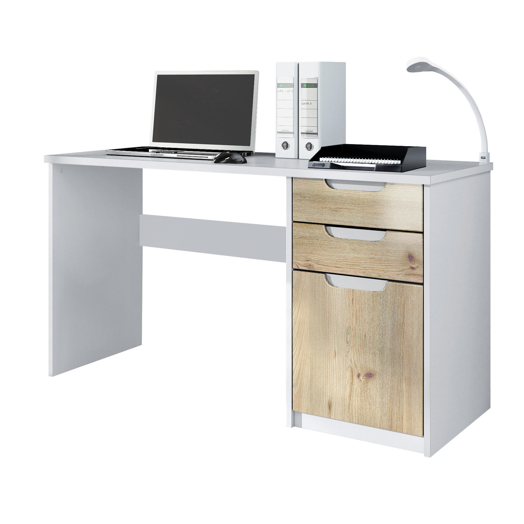 SCHREIBTISCH Logan Fronten in Eiche Nordic - Silbereichenfarben, Holzwerkstoff (60/129/76cm) - Vladon
