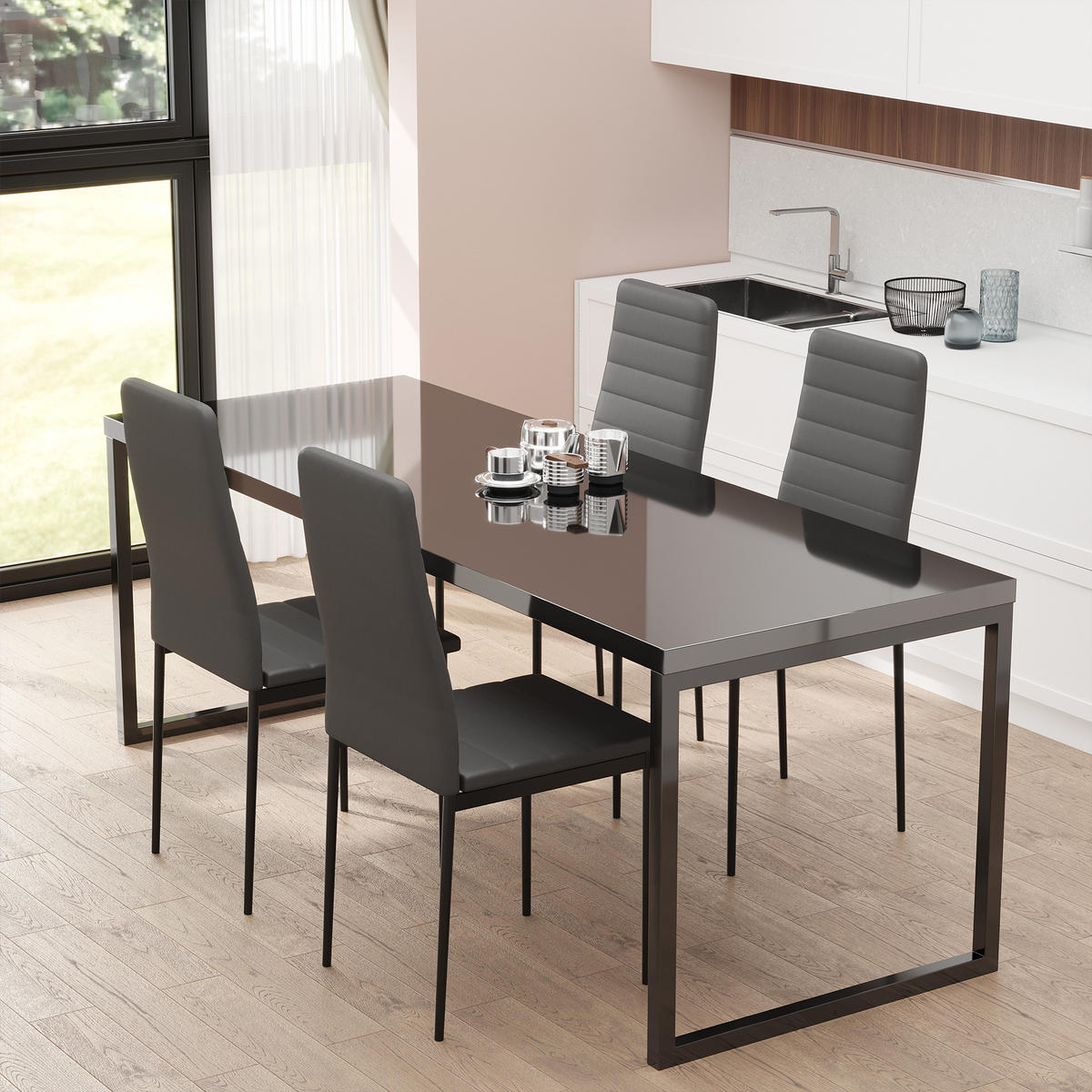 STÜHLE Schwarz 4 Stück - Schwarz, Textil (41/97/50cm) - GiPP