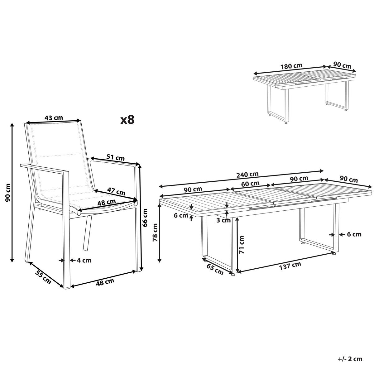 GARTENMÖBEL SET 8-Sitzer Aluminium schwarz/grau Valcanetto/Busseto - Schwarz/Grau, Metall - Beliani