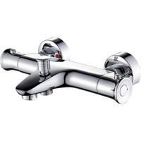 BADEWANNENARMATUR Thermostat Messing Chrom mit 38° Sicherheitstaste für Wandmontage - Silberfarben, Metall (15/10/25.5cm)