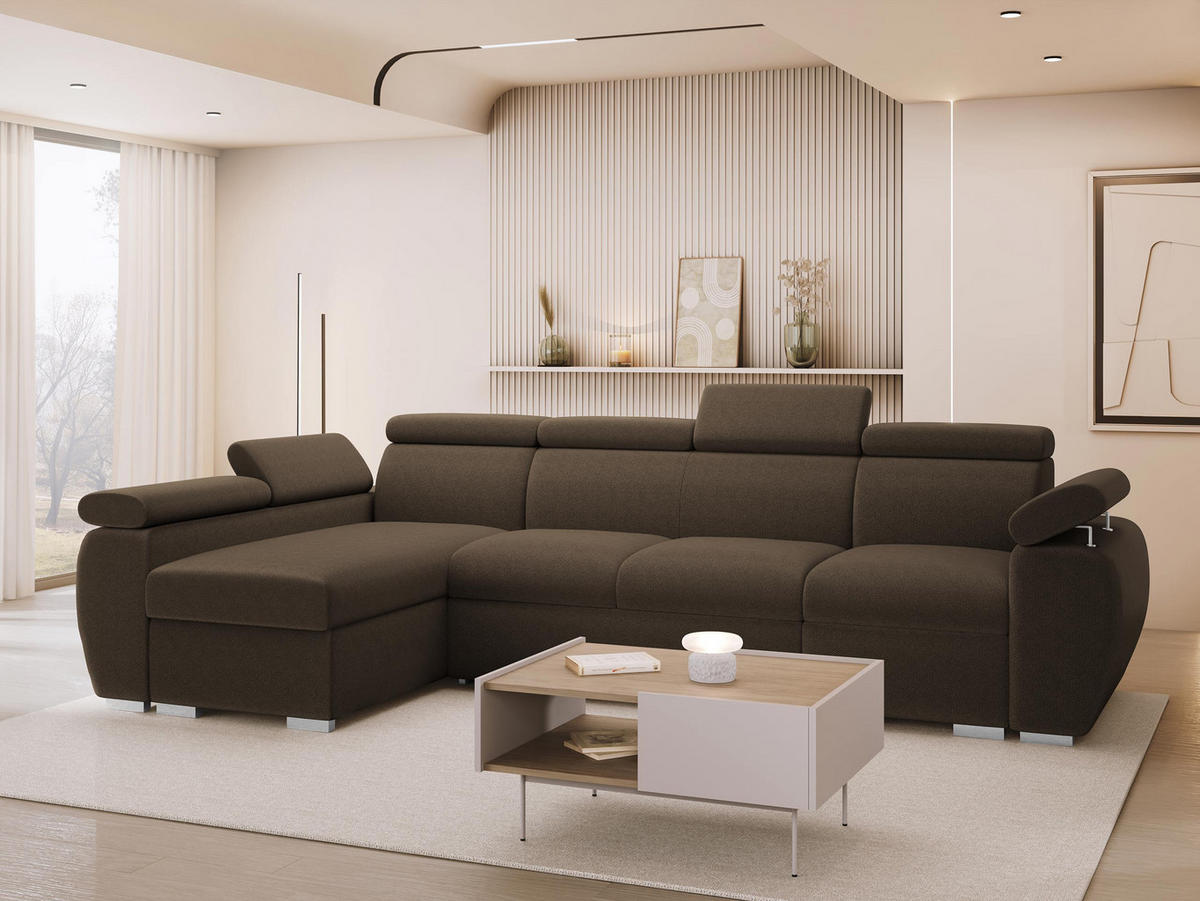 ECKSOFA Boston LCP, Seite: Links LCP+2R+1P(65) - Silberfarben/Braun, Holz/Textil (320/170cm) - MIRJAN24