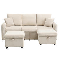 ECKSCHLAFSOFA 3-Sitzer Cord mit Stauraum und 2 Hocker Beige 188/186/86 cm - Beige, Textil (186/188cm) - Redom