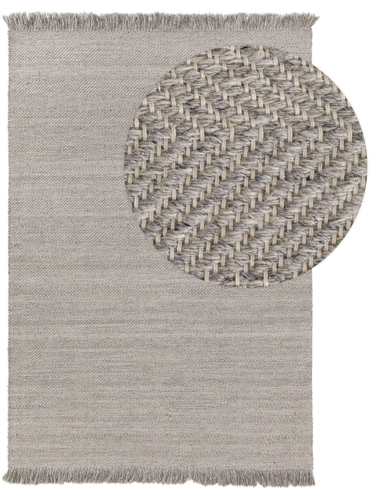 WOLLTEPPICH Lars Hellgrau 160x230 cm - Grau, Naturmaterialien/Kunststoff (160/1cm) - KUNSTLOFT