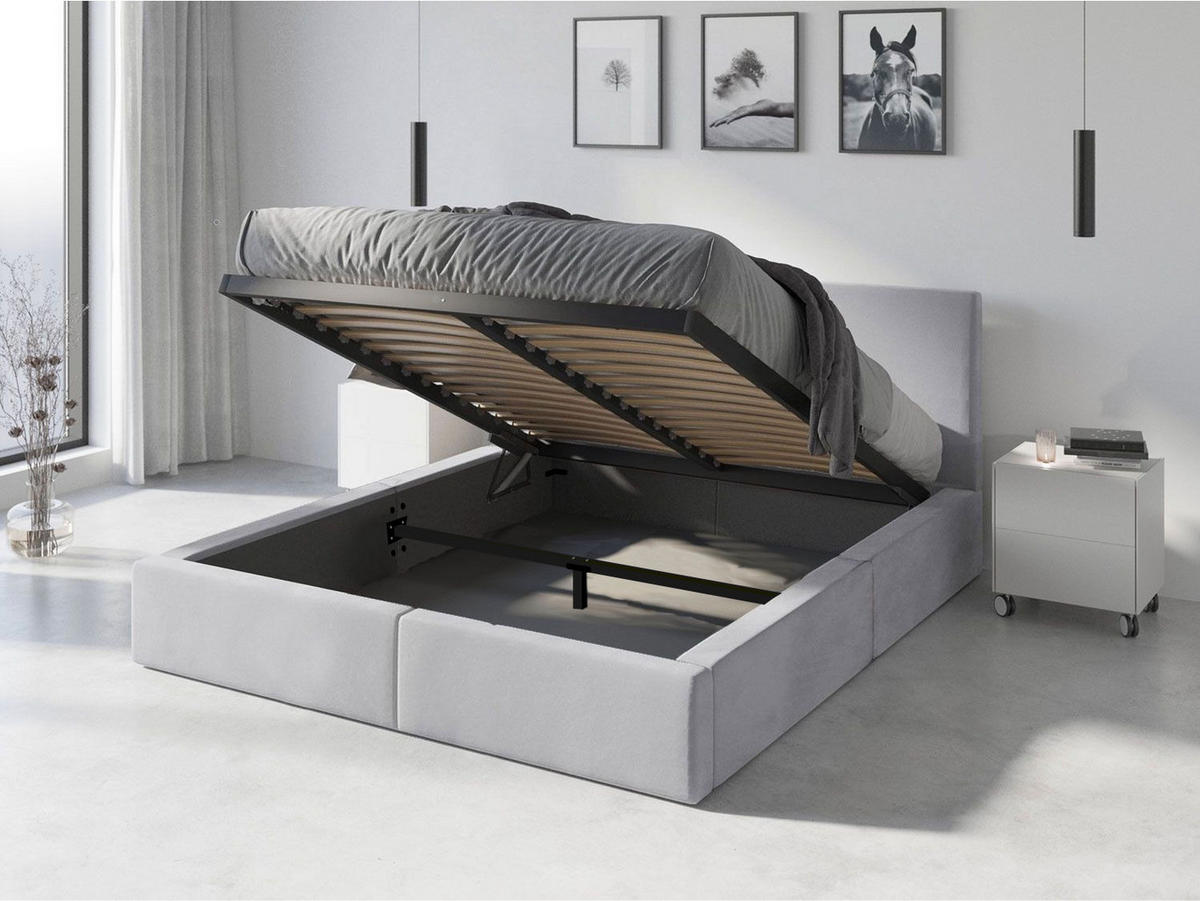 POLSTERBETT Hilton mit Stauraum - Hellgrau, Textil (120/200cm) - Interbeds