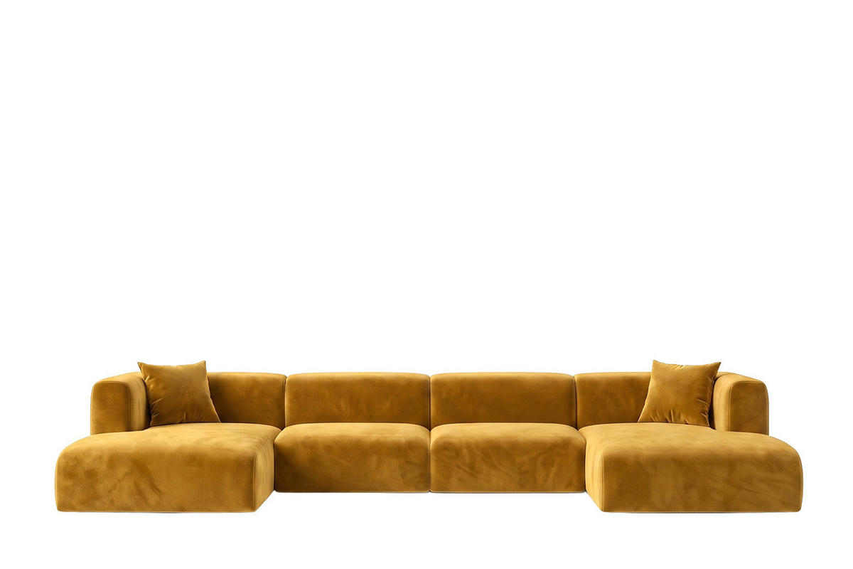 ECKSOFA U-Form, Velvet-Stoff Bluvel, Golden, GRETA - Goldfarben, Holz (408/70/179cm) - Kaiser Möbel